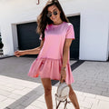 New Women's Elegant Solid Color Dress Short Dresses Loose Casual Round Neck Short Sleeves Ruffles O-Neck Ladies Party Streetwear