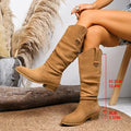 2025 Plus-size Suede Autumn/winter Pointed-toe Square Heel Boots High-top Fashion Women's Boots That Do Not Reach The Knee