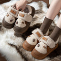 Cute Chunky Platform Lambswool Winter Slippers Women Hook Loop Non Slip Warm Cotton Shoes Comfotable Thick Sole Plush Slippers