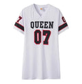 2026 New Fashion V-Neck Queen Letters Print Dress Short Sleeve Basketball Sporty Style Sexy Loose Female Clothing Streetwear