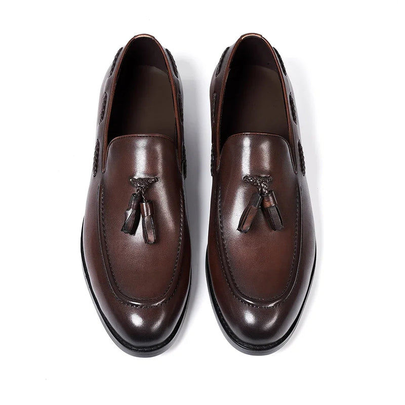 Classic Men's Genuine Leather Tassel Loafers Handmade Slip-On Casual Shoes Comfortable for Office Wedding Dressing Daily Wear