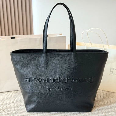 Premium Oil Wax Leather Black Tote Bag for Women | Large Capacity Work & School Laptop Shoulder Bag with Structured Hard Bottom