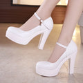 Small Size 32-43 Shallow Thick Bottom White Silver Wedding Shoes Bride Platform Pumps 2025 Block High Heels Shoes for Model Mom