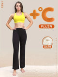 Women's Fall Winter Comfortable Wool Lined High Waisted Flare Wide Leg Trousers Tummy Control Butt Lifting Yoga Elegant Style