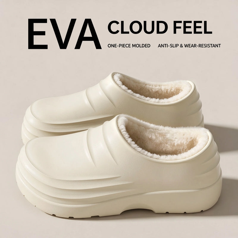 Winter Waterproof EVA Slippers Women Men Thick Sole Warm House Shoes Anti-Slip Plush Fuzzy Indoor Outdoor Cotton Footwear