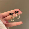 Korean Style Contracted Heart Pearl Earrings For Women Sweet Flower Zircon Geometric Pendant Earring Girl Party Jewelry Gift