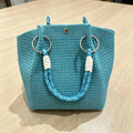 TG820]Mini Knitted Bucket Bag Women Small Handbag Geometric Colorblock Wristlet Purse With Detachable Handle 1PC