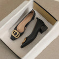 Luxury square toe high heels for women's 2025 Spring and Autumn New Work Shoes Shallow Mouth Thick Heel Casual Women's Shoes