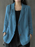 Women Blazer ZANZEA Women Lapel Neck Long Sleeve Blazer Autumn Vintage Casual Solid Cotton Blazer Elegant Cardigan Thin Coats Work Suits