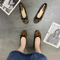 2025 Soft Sole Leopard Shoes Woman Bowtie Flock Ballet Flats Barefoot Loafers Ladies Daily Mocassines Slip On Dress Office Shoes