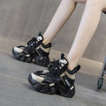 Womens Chunky Sneakers Platform Womens All Black High Top Chunky Platform Sneakers Fleece Lined Lace Up Buckle Strap Height Increasing Warm Winter Sports Shoes