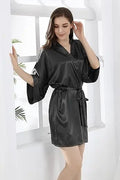 Women Silk Robe RB032 2018 New Silk Kimono Robe Bathrobe Women Silk Bridesmaid Robes Sexy Navy Blue Robes Satin Robe Ladies Dressing Gowns