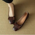 Spring Autumn Women's Bow Retro Middle Heel Single Shoes Woman Square Head Leather Pumps Fashion Elegant Thick Heeled Loafers