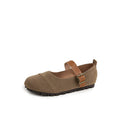 Square Toe Widefit Moccasins Woman Suede Leather Flats Shoes Strap Buckle Loafers Female Comfy Barefoot Mary Janes Ladies Tabis