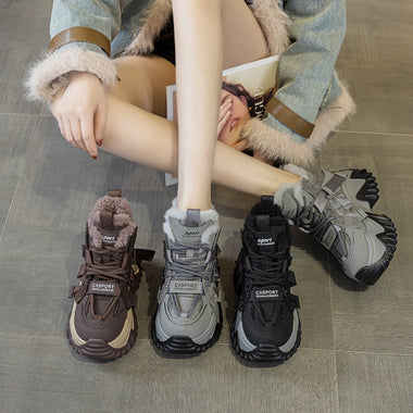 WomenS Chunky Sneakers Winter Warm WomenS Winter Fleece Lined Chunky Sole Sneakers Lace Up Platform Sport Shoes Multi Colors Warm Fashion Footwear Simple Fashion