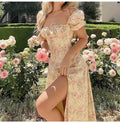 Summer Female Shoulderless Dress Slash Neck Fashion Printing Short Lantern Sleeve Women's Holiday Clothes Sexy Lady Floral Dress