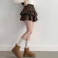 Y2k Gothic Punk Women Mini Skirts Rock Subculture Cake Skirts Cute Ruffled Plaid Skirt Japanese Preppy Style Casual Short Skirts