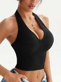 Women's Halter Neck Yoga Sports Bra, Wirefree Removable Pads High Elastic Shaping Back