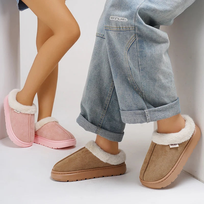 Unisex Winter Fluffy Platform Slippers Thick Sole Non Slip Warm House Slippers for Women 2025 New Comfort Faux Fur Cotton Shoes