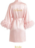 Women Kimono Bride Bridesmaid Robe Loungewear Wedding Bathrobe Gown Feather Women Embroidery Letter Sleepwear Short Satin Nightgown