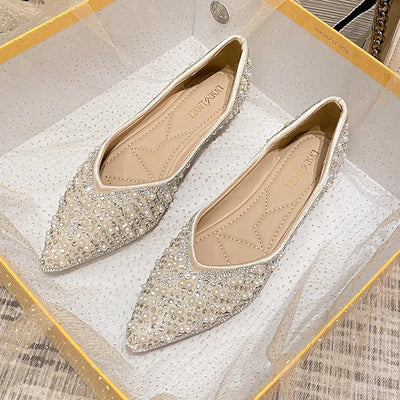 2025 Fashion Woman Ballet Flats Shoes Rhinestone Loafers Flat Pointed Toe Shoe Female Casual Slip on Flats Footwear Boat Shoes
