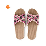 Women's Straw Slipper Indoor Anti-slip Home Shoes Flat Sandals Casual Slippers Women's Cross Strap Linen Slippers Vintage Floral