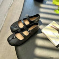 Women Ballet Flats Women Genuine Leather Tabi Split Toe Mary Jane Flats Double Buckle Strap Two‑Way Wear Mule Slippers Ballet Flat Shoes for Ladies