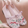 Women Traditional Chinese Knot Embroidered Flat Loafers Soft Non Slip Canvas Walking Shoes For Summer Daily Wear