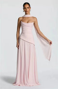 Party Dress Multi Color Strapless Evening Dress for Women Elegant Draped Bodice Halter Scarf A Line Floor Length Formal Party Gown