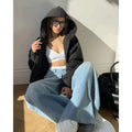 2026 Women Solid Full Zip Up Hoodie Casual Loose Pocket Hooded Jacket Soft Long Sleeve Sweatshirt Autumn Winter Couple Outerwear