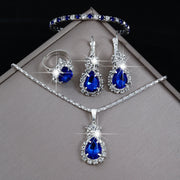 5-Piece Set of Fashionable Women's Colorful Teardrop-Shaped Stainless Steel Rhinestone Jewelry Set, Including Necklace, Bracelet, Earrings, and Ring, as a Holiday Gift for Her