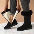 EOFK Women Snow Boots Winter Fur Waterproof Mid Calf Faux Suede Concise Warm Flat With Zip Solid Ladies Ankle Bootie Shoes
