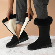 EOFK Women Snow Boots Winter Fur Waterproof Mid Calf Faux Suede Concise Warm Flat With Zip Solid Ladies Ankle Bootie Shoes