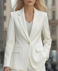 Office Women's Blazer Classic Long Sleeve Button Pocket Fashion Cardigan Commuting Simple White Coat for Female