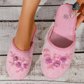 Mix Colorful Sequin Flower Indoor Home Slippers Women Autumn Lightweight Soft Bottom Plush Mules Shoes Woman Bedroom Warm Slides