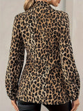 Elegant Chic Waist Lace-up Women's Clothes Fashion Vintage Leopard Printing Long Sleeve Blouse Spring Autumn Office Lady Shirts