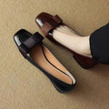 Spring Autumn Women's Bow Retro Middle Heel Single Shoes Woman Square Head Leather Pumps Fashion Elegant Thick Heeled Loafers