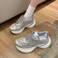 Women White Mesh Platform Sneakers Breathable Lace Up Thick Sole Running Shoes Ladies Lightweight Casual Sports Trainers