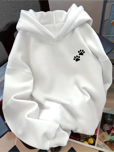 Women's Casual Hooded Sweatshirt Comfortable Thickened Hoodies with Dog Footprints Print Fashion Graphic Pullovers Clothes Femme