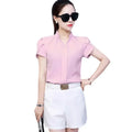 Women Shirt Chiffon Tops Short Sleeve Elegant Ladies Formal Office Lady Blouse