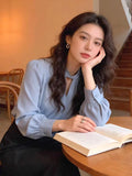 Women's Elegant Halter V-Neck Blouse Spring Summer Long Sleeve Chiffon Office Work Shirts 2026 New Fashion Ladies Clothes Trendy