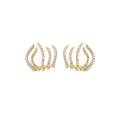 New In Crystal Five Claws Stud Earrings for Women Sweet Curved Luxury Full Rhinestone Small Wedding Ear Jewelry Pendientes