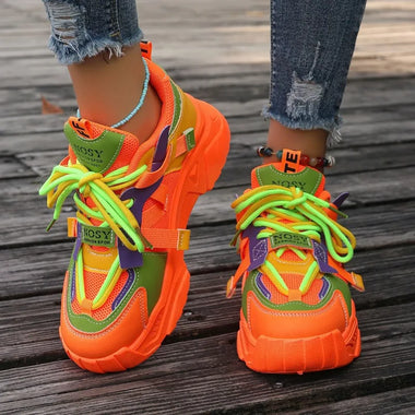 Fashion Colored Designer Sneakers for Women with Summer Autumn Mesh, Breathable Lightweight Soft Sole Student Platform Sneakers