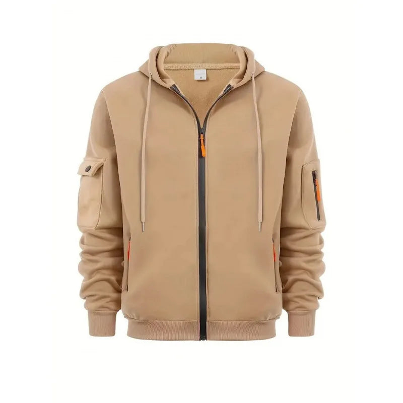 Hoodie Sweatshirt Men's Full Zip Hoodie Fleece Sweatshirt Jacket Multi Pocket Loose Casual Outdoor Long Sleeve Hooded Coat Warm Tracksuit Top