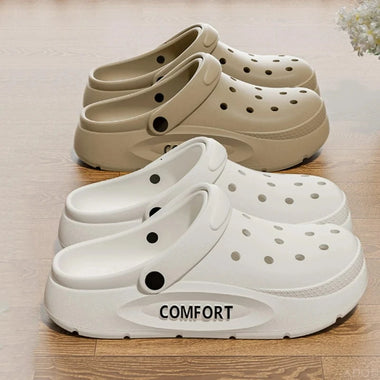 Women's Men's Slippers Summer Anti-Slip Couple Hollow Covered Toe Indoor Outdoor Casual Thick Bottom Sandals for Home Adults