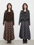 CHIC VEN New Women Skirts Loose Casual Retro High Waisted Office Ladies A-line Plaid Sanded Mid Length Skirt Spring Autumn 2026