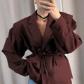 Professional Women Blazer 2025 Seasonal Slim Fit Waist Tie Jacket Elegant Solid Color Office Lady Fashion Casual Outerwear