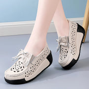 Summer Woman's Casual Shoes Flats Leather Slip-on Ladies Platform Hollow Loafers Breathable Female Moccasins Chaussures Femme