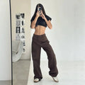 Vintage Brown Women Wide Leg Jeans Y2K Fall High Waist Streetwear Loose Denim Pants Ladies Harajuku All-Match Straight Trousers