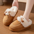 Bow Winter Fluffy Slippers Women House Plush Platform Mules Shoes Ladies Faux Suede Cozy Warm Indoor Fuzzy Fur Slides Non-Slip